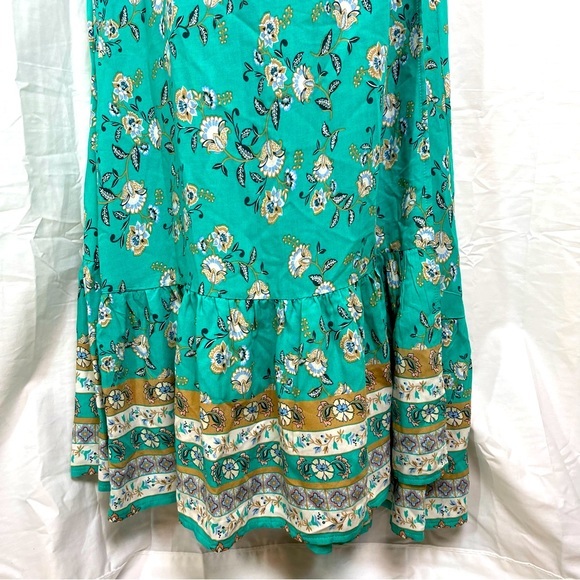 Zesica Teal Bohemian Floral Maxi Wrap Summer‎ Dress RuffleBottom Rayon Sz.Large - Picture 4 of 14